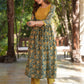 Janasya Dark Cotton Floral A-Line Kurta Set | Swadesiicart