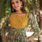 Janasya Dark Cotton Floral A-Line Kurta Set | Swadesiicart
