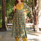 Janasya Dark Cotton Floral A-Line Kurta Set | Swadesiicart