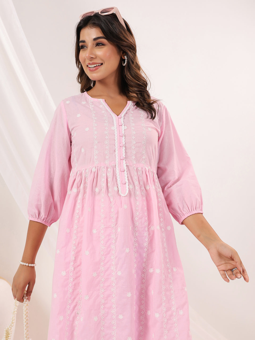 Janasya Light Cotton Embroidered A-Line Kurta Set | Swadesiicart
