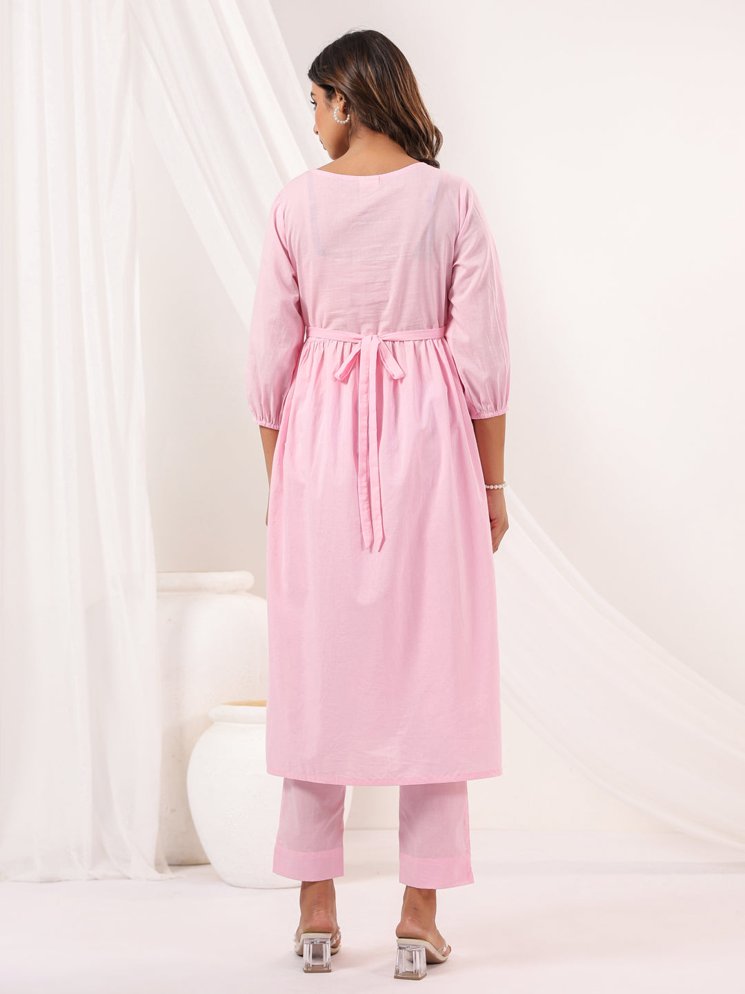 Janasya Light Cotton Embroidered A-Line Kurta Set | Swadesiicart