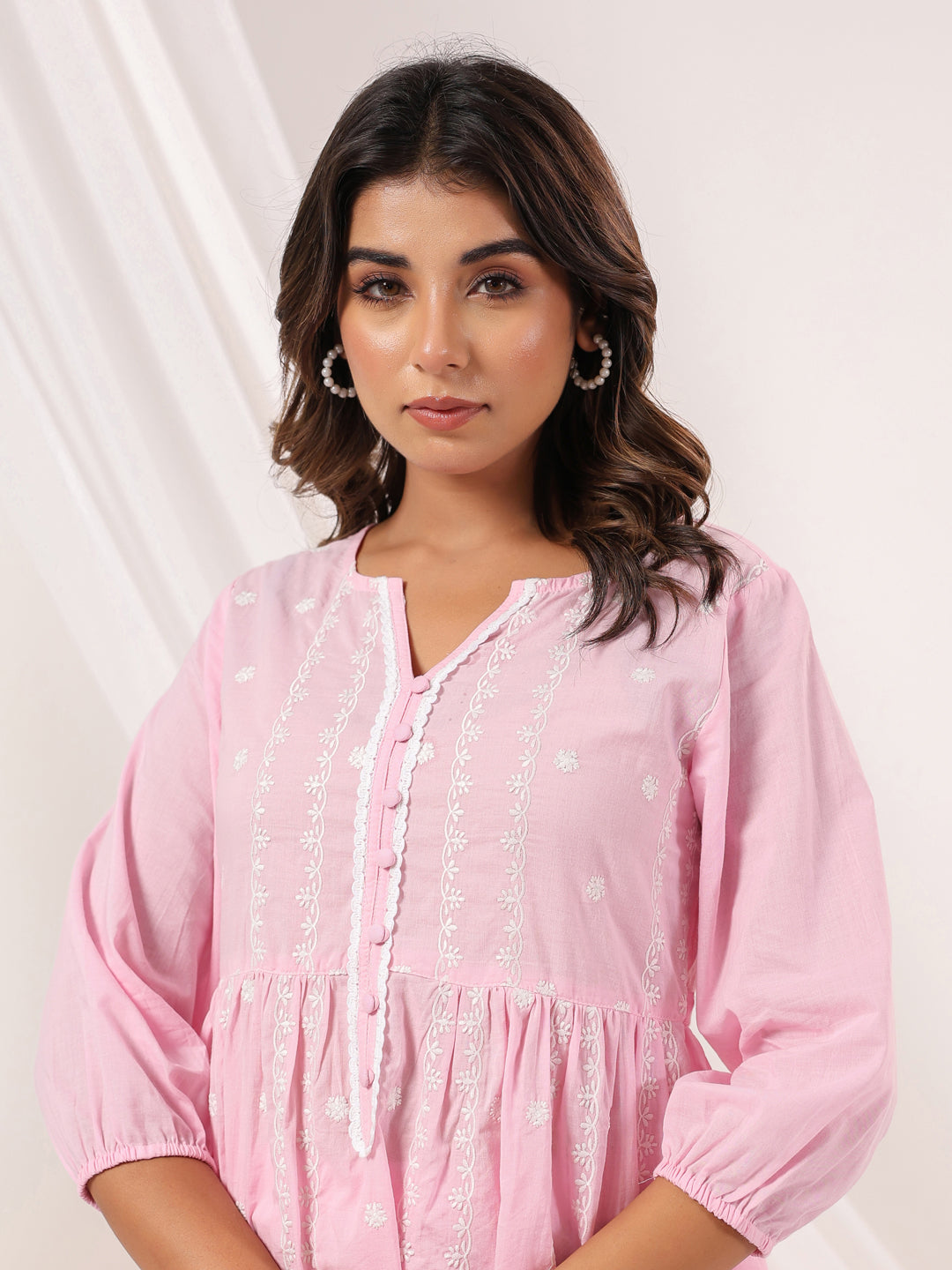 Janasya Light Cotton Embroidered A-Line Kurta Set | Swadesiicart