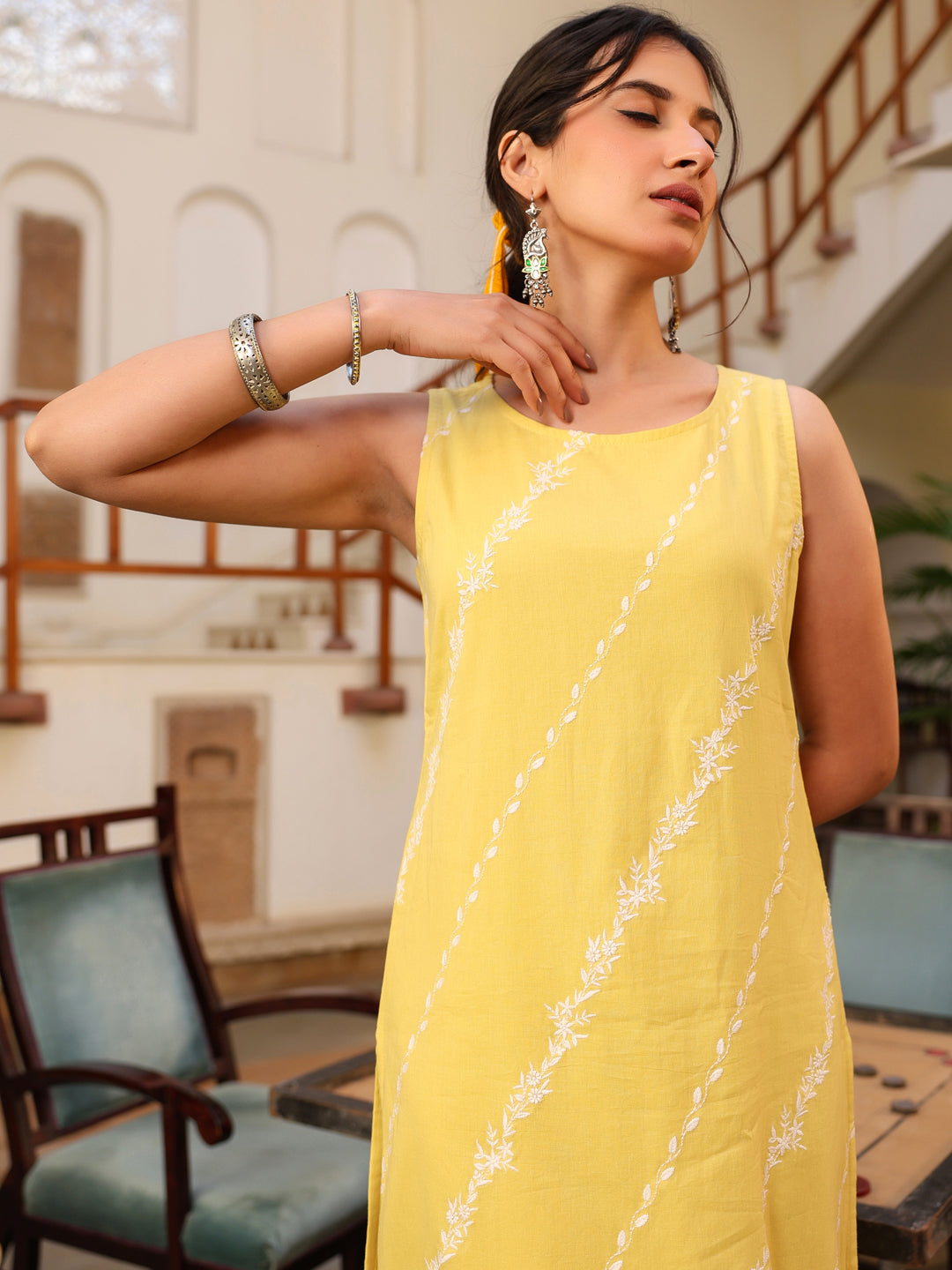 Janasya Light Cotton Embroidered Straight Kurta Set | Swadesiicart
