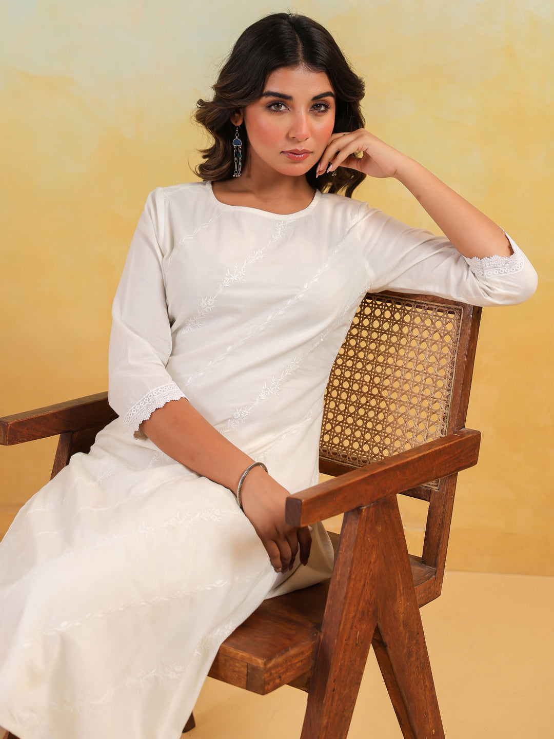 Janasya Light Cotton Embroidered Straight Kurta Set | Swadesiicart