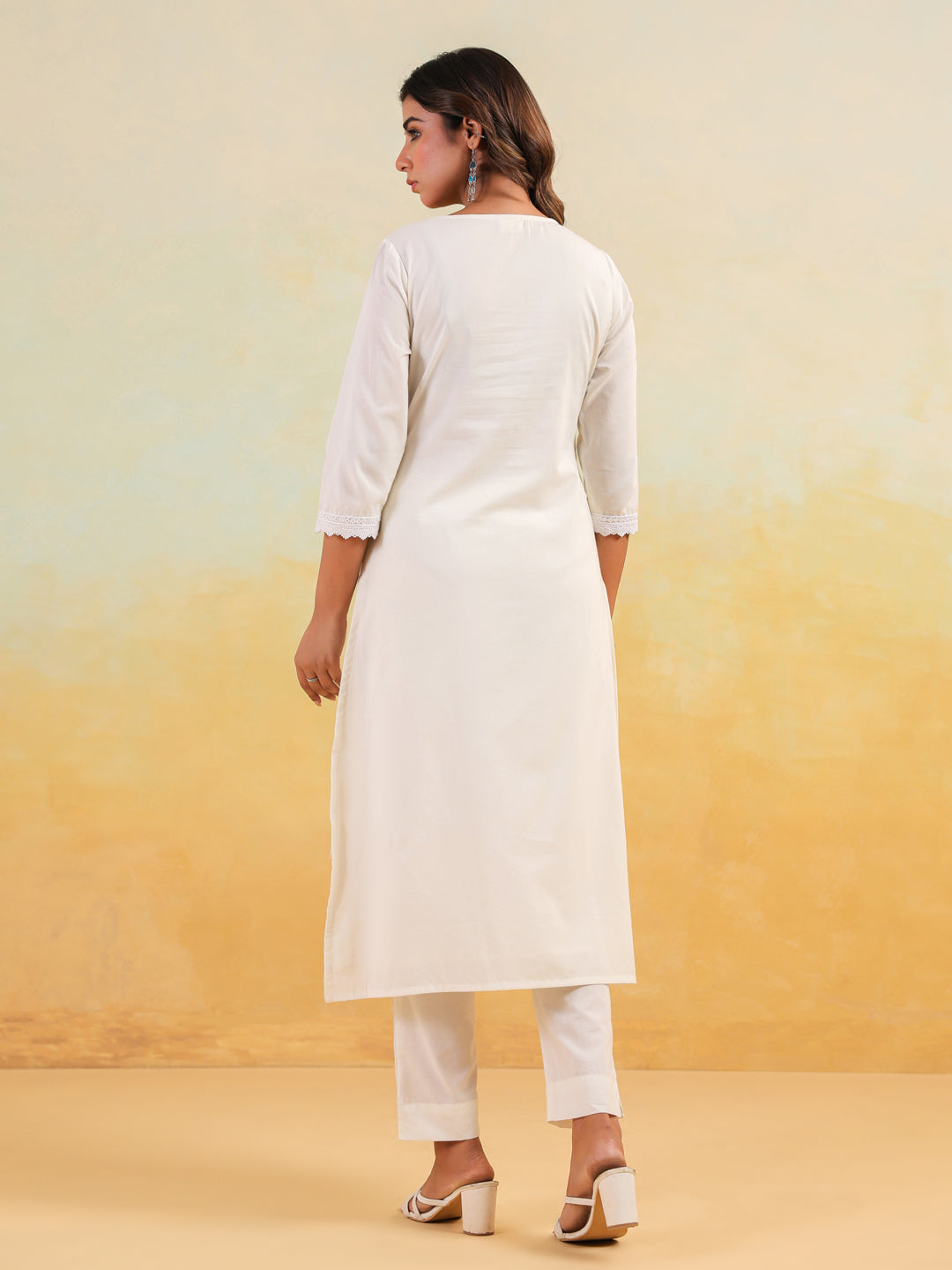 Janasya Light Cotton Embroidered Straight Kurta Set | Swadesiicart