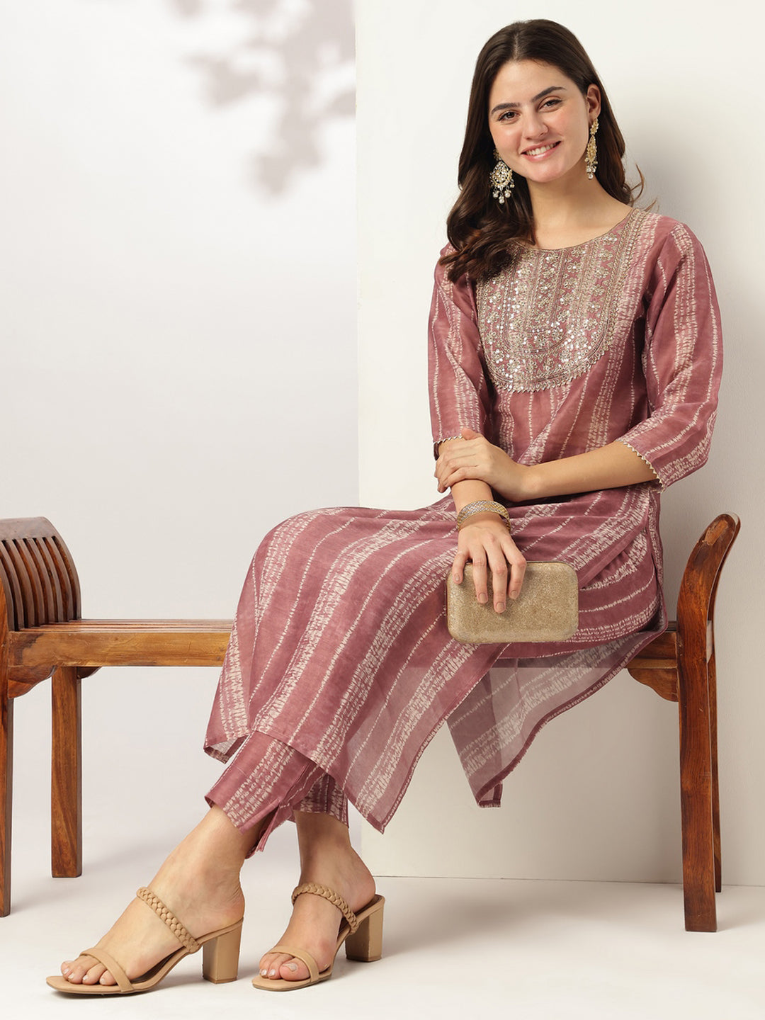 Janasya Dark Silk Blend Tie & dye Straight Kurta Set | Swadesiicart