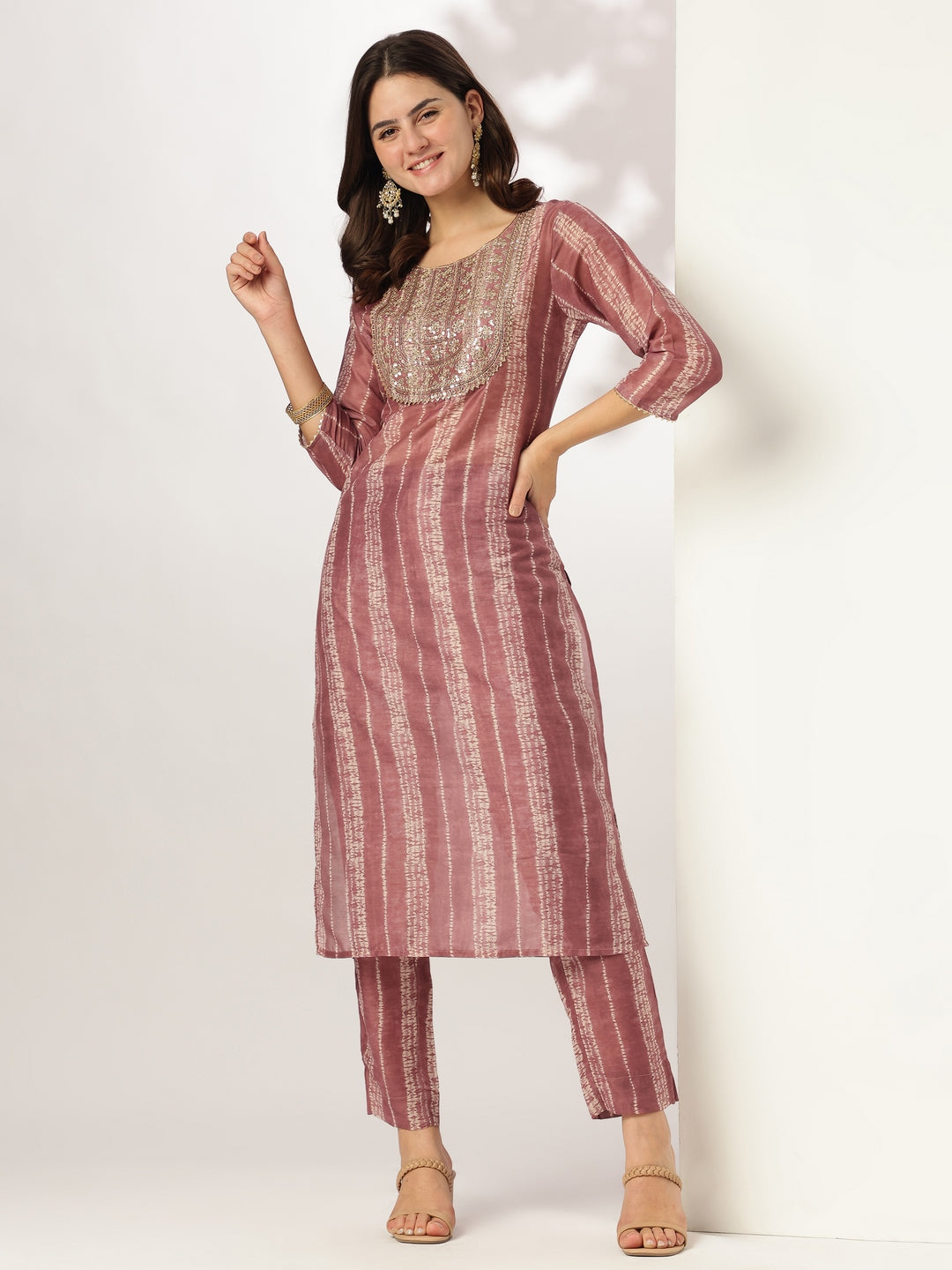 Janasya Dark Silk Blend Tie & dye Straight Kurta Set | Swadesiicart