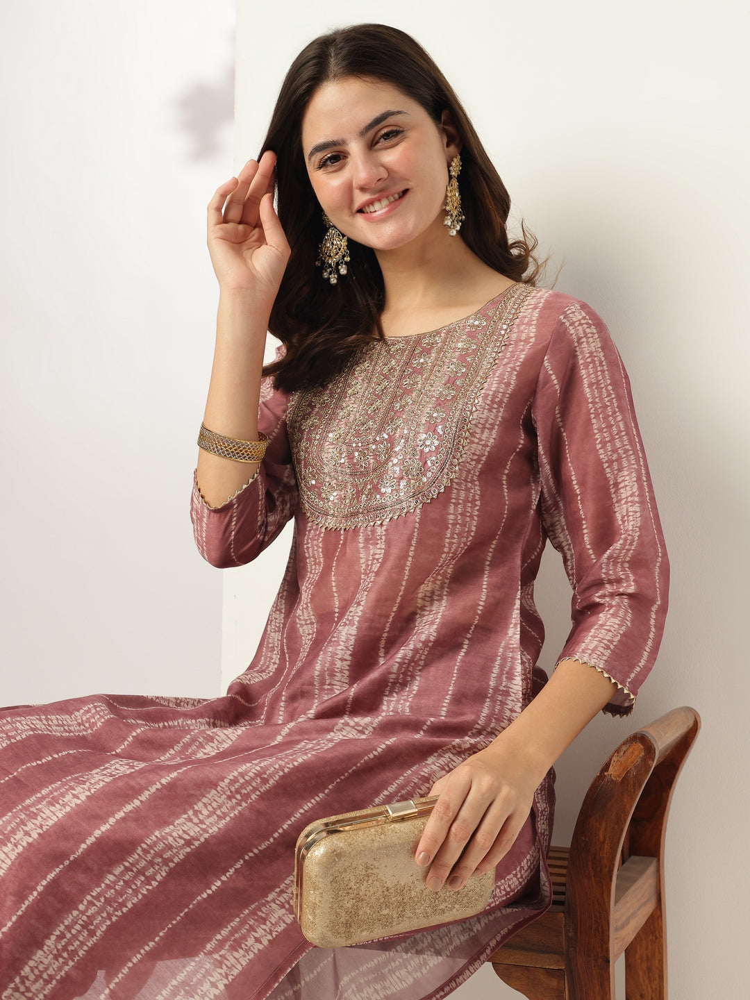 Janasya Dark Silk Blend Tie & dye Straight Kurta Set | Swadesiicart