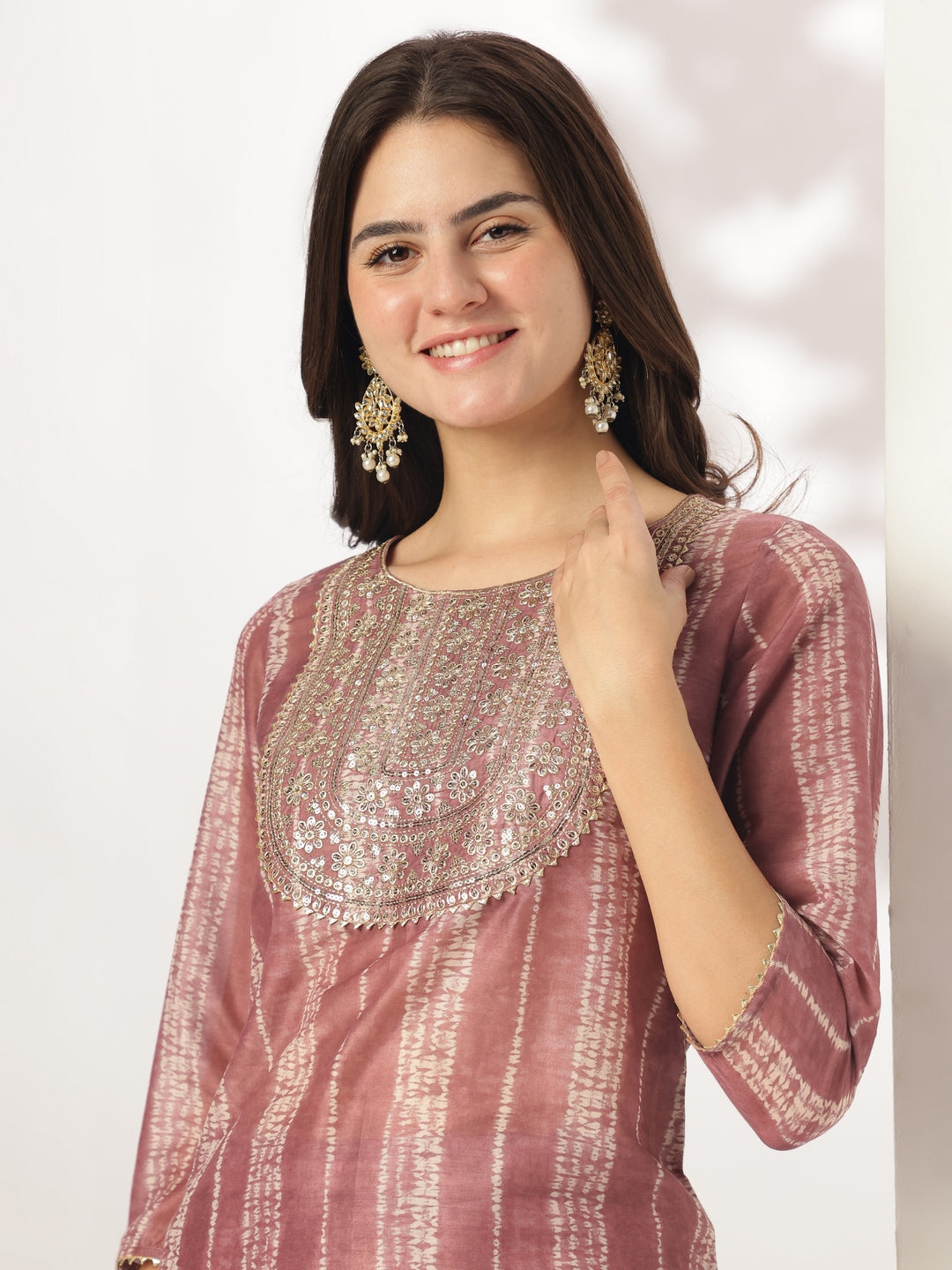 Janasya Dark Silk Blend Tie & dye Straight Kurta Set | Swadesiicart