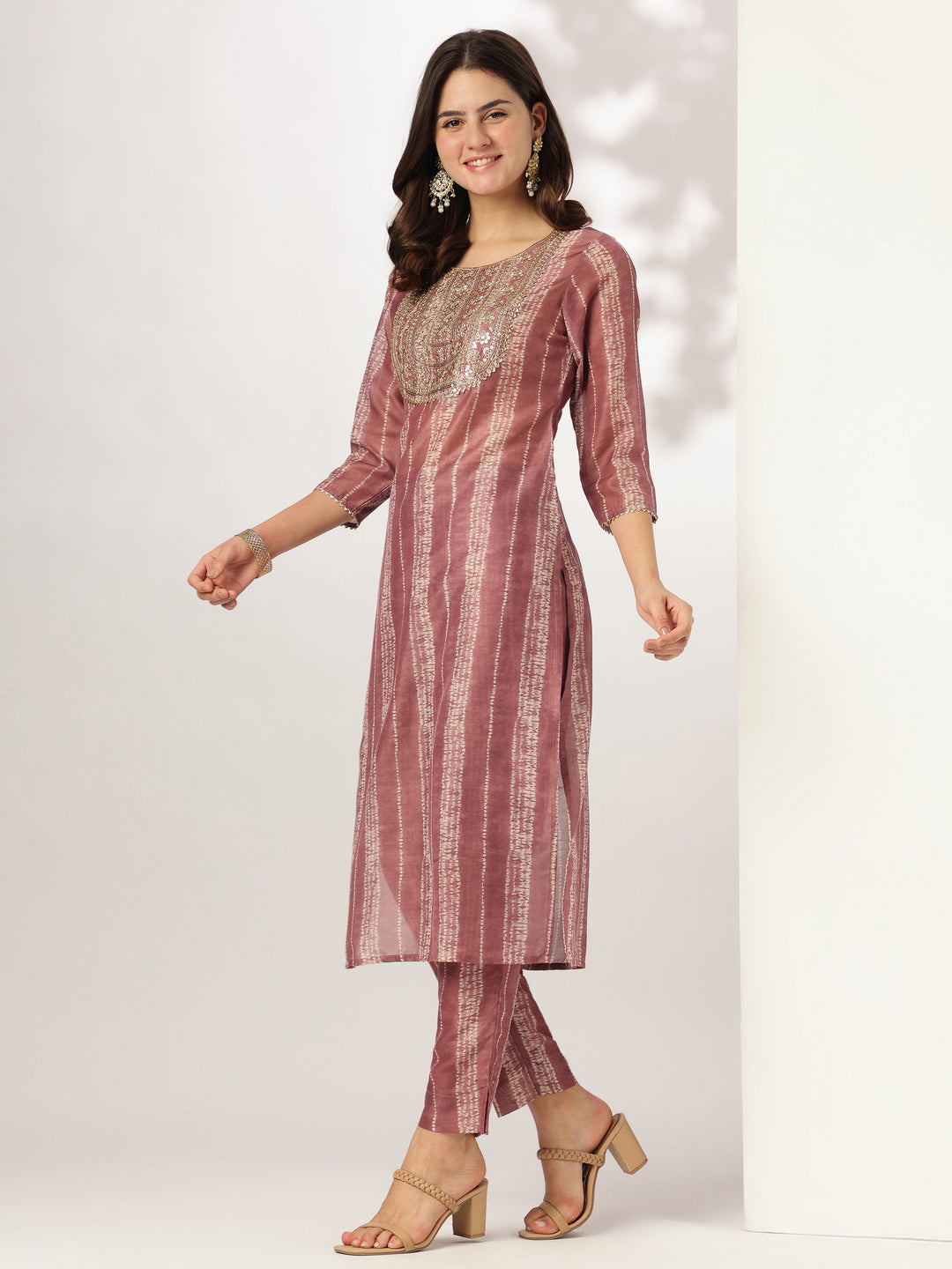 Janasya Dark Silk Blend Tie & dye Straight Kurta Set | Swadesiicart