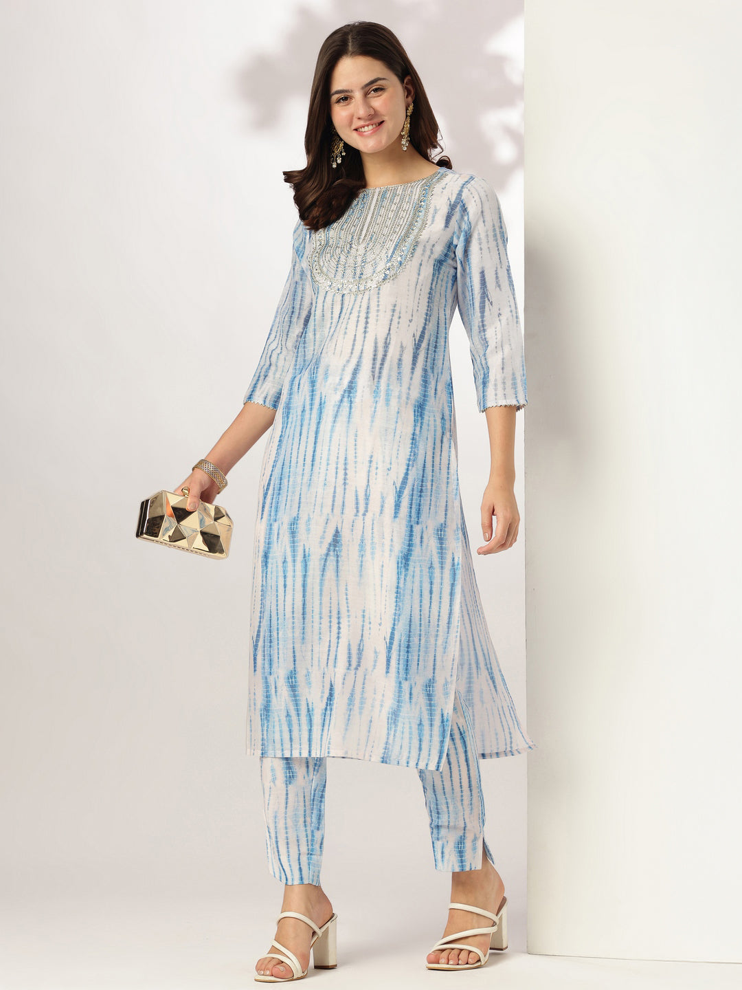 Janasya Light Silk Blend Tie & dye Straight Kurta Set | Swadesiicart