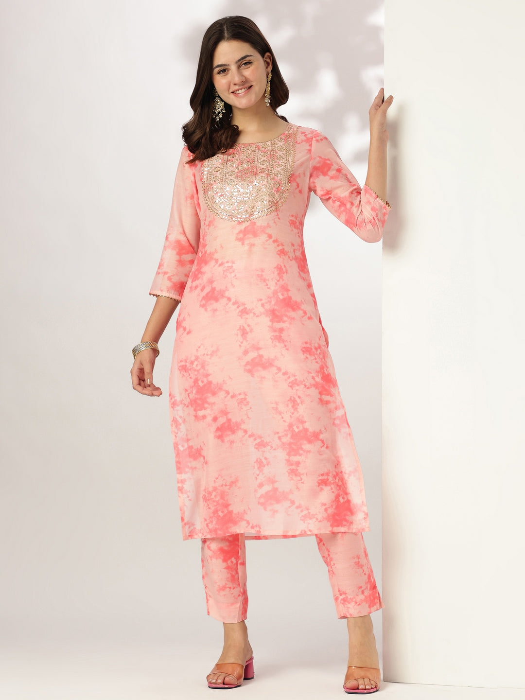 Janasya Light Silk Blend Tie & dye Straight Kurta Set | Swadesiicart