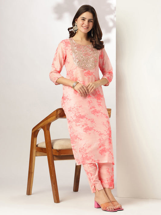 Janasya Light Silk Blend Tie & dye Straight Kurta Set | Swadesiicart
