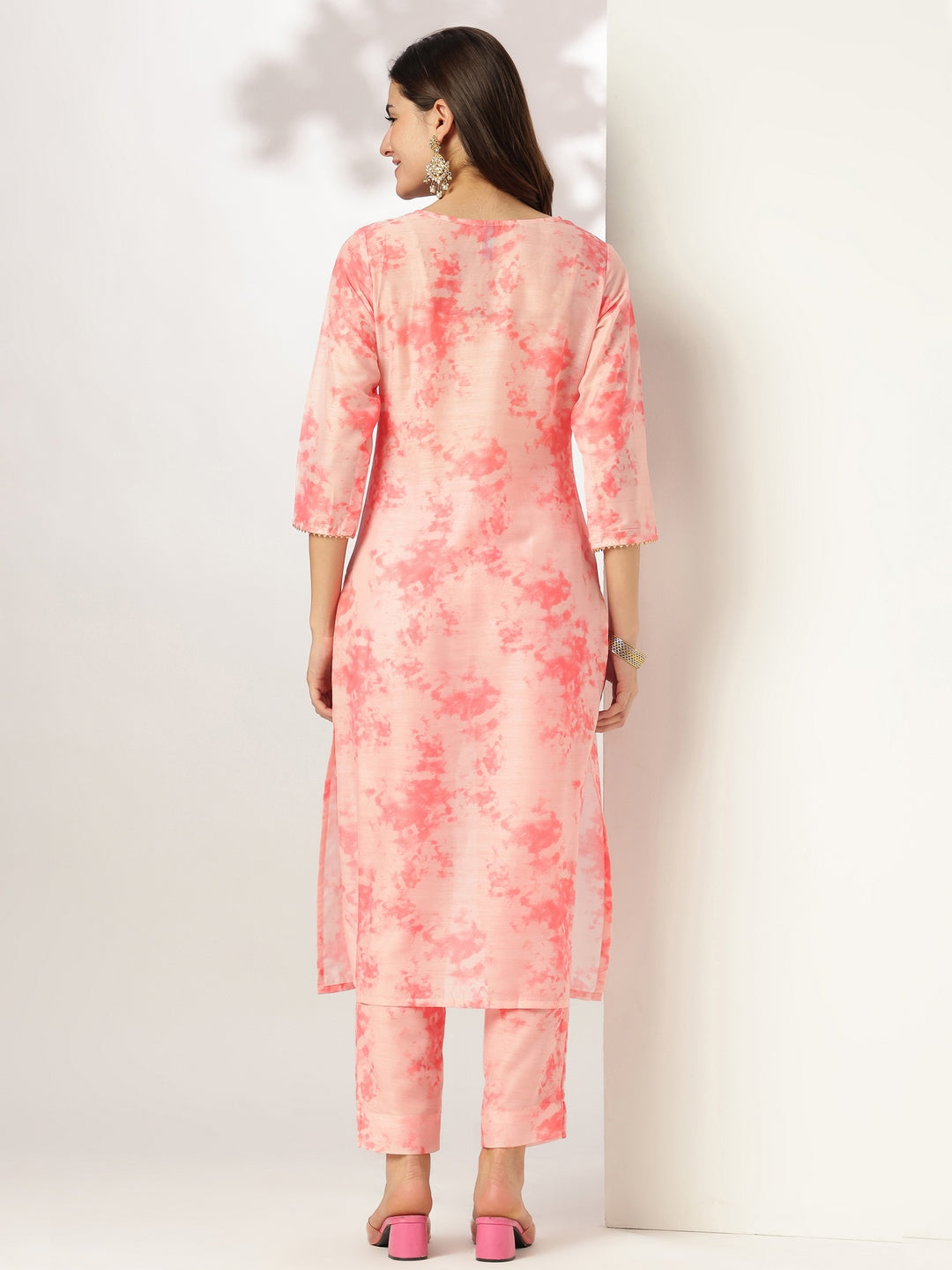Janasya Light Silk Blend Tie & dye Straight Kurta Set | Swadesiicart