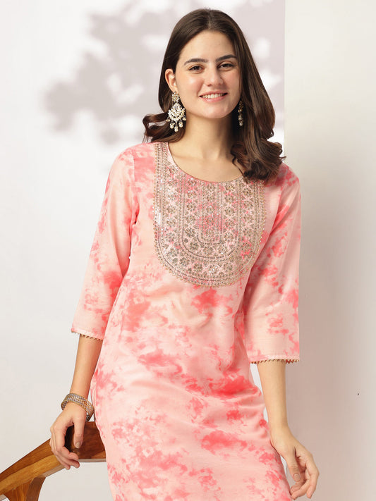 Janasya Light Silk Blend Tie & dye Straight Kurta Set | Swadesiicart