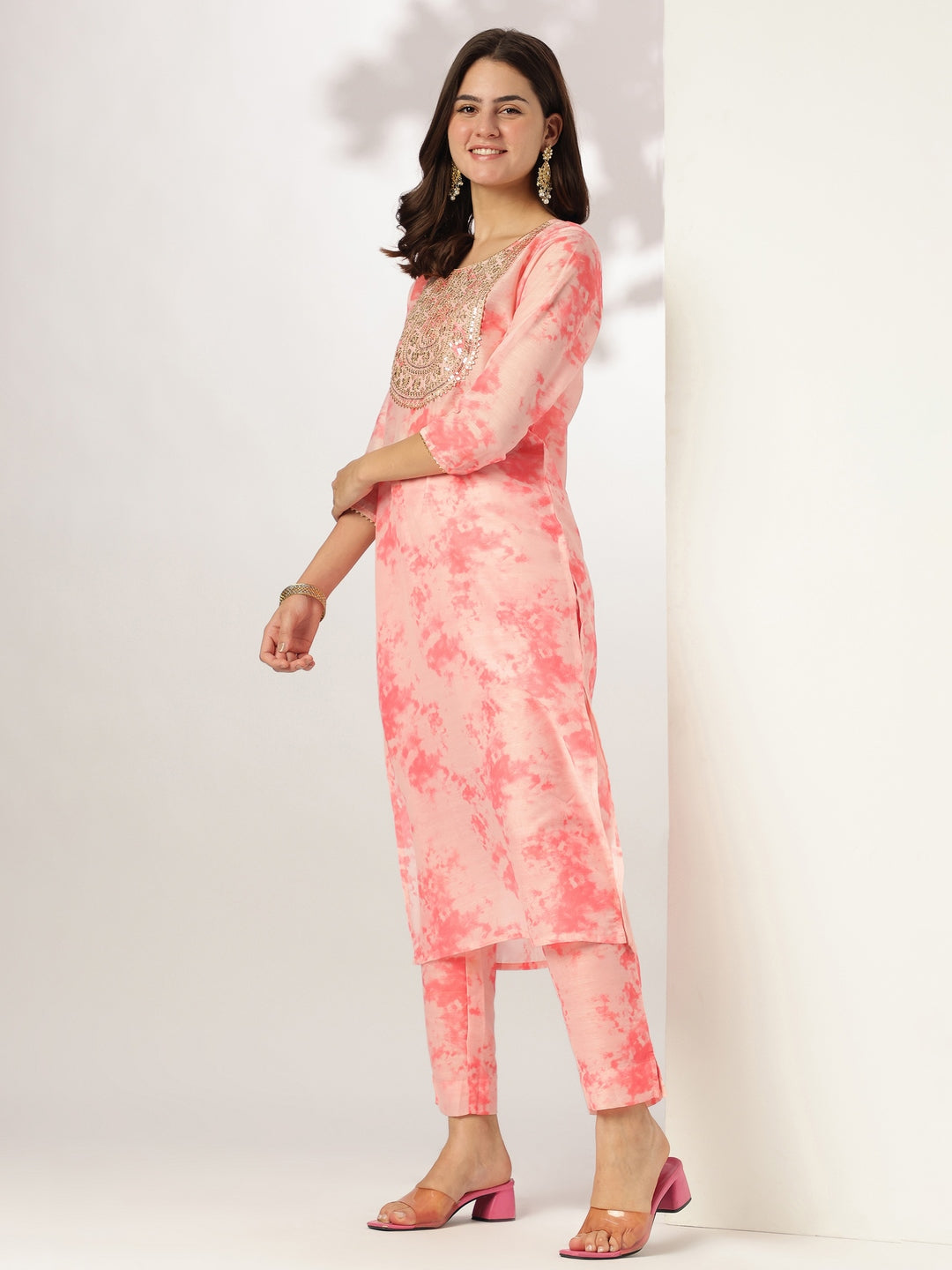 Janasya Light Silk Blend Tie & dye Straight Kurta Set | Swadesiicart