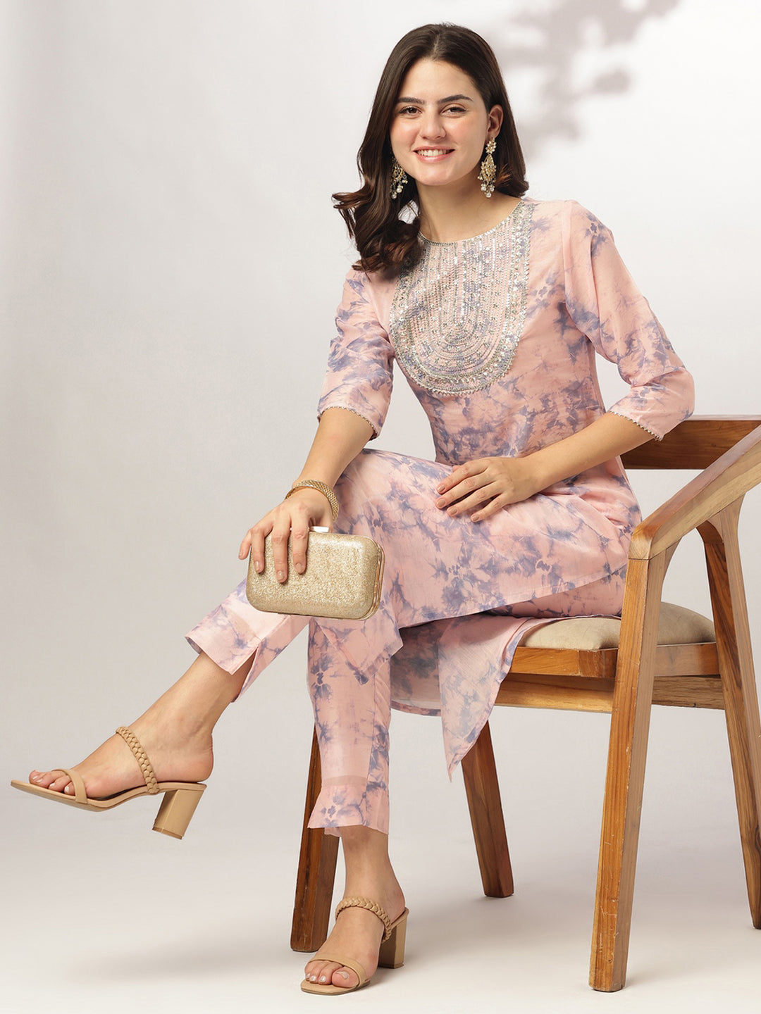 Janasya Light Silk Blend Tie & dye Straight Kurta Set | Swadesiicart