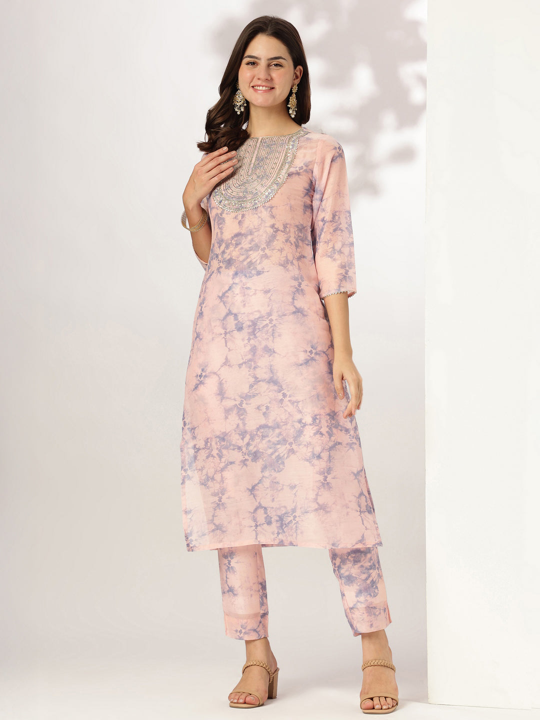 Janasya Light Silk Blend Tie & dye Straight Kurta Set | Swadesiicart