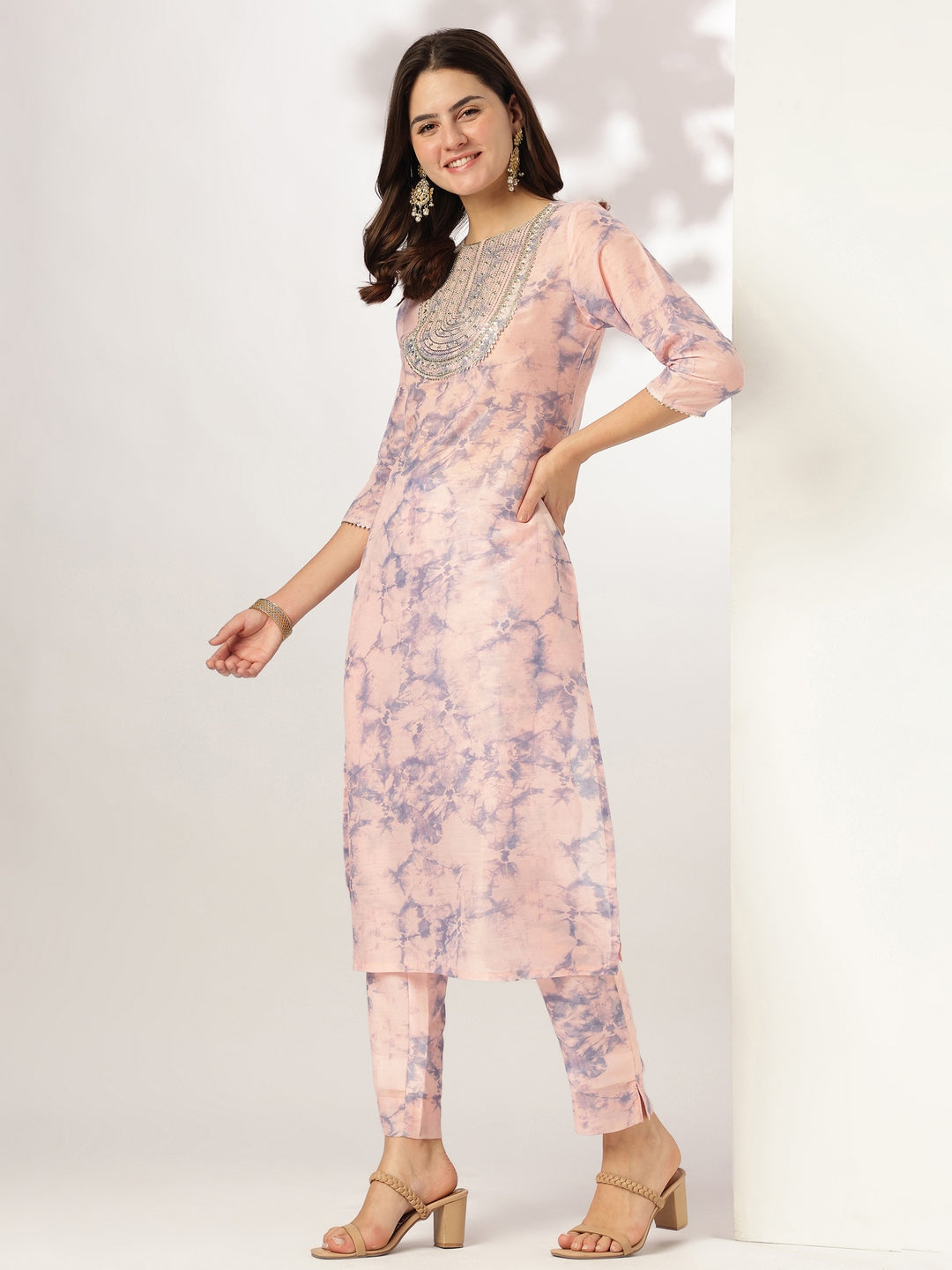 Janasya Light Silk Blend Tie & dye Straight Kurta Set | Swadesiicart