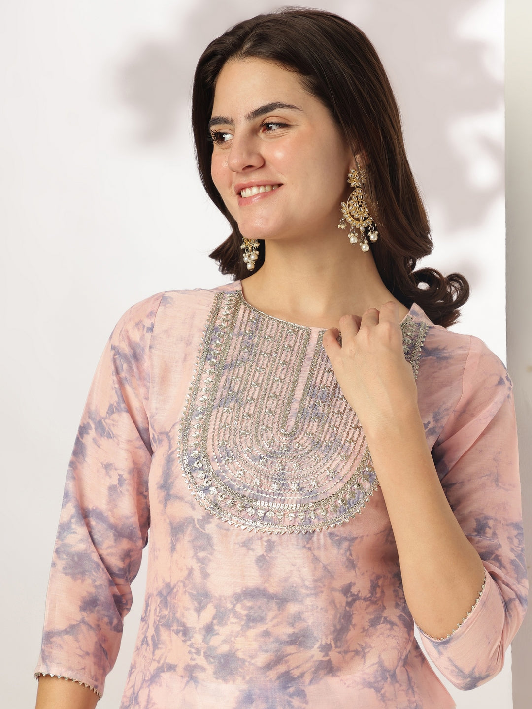 Janasya Light Silk Blend Tie & dye Straight Kurta Set | Swadesiicart
