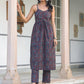 Janasya Dark Cotton Ethnic Motifs A-Line Kurta Set | Swadesiicart