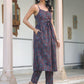 Janasya Dark Cotton Ethnic Motifs A-Line Kurta Set | Swadesiicart