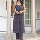 Janasya Dark Cotton Ethnic Motifs A-Line Kurta Set | Swadesiicart