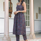 Janasya Dark Cotton Ethnic Motifs A-Line Kurta Set | Swadesiicart