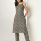 Janasya Dark Cotton Ethnic Motifs Straight Kurta Set | Swadesiicart