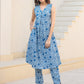 Janasya Dark Cotton Floral A-Line Kurta Set | Swadesiicart