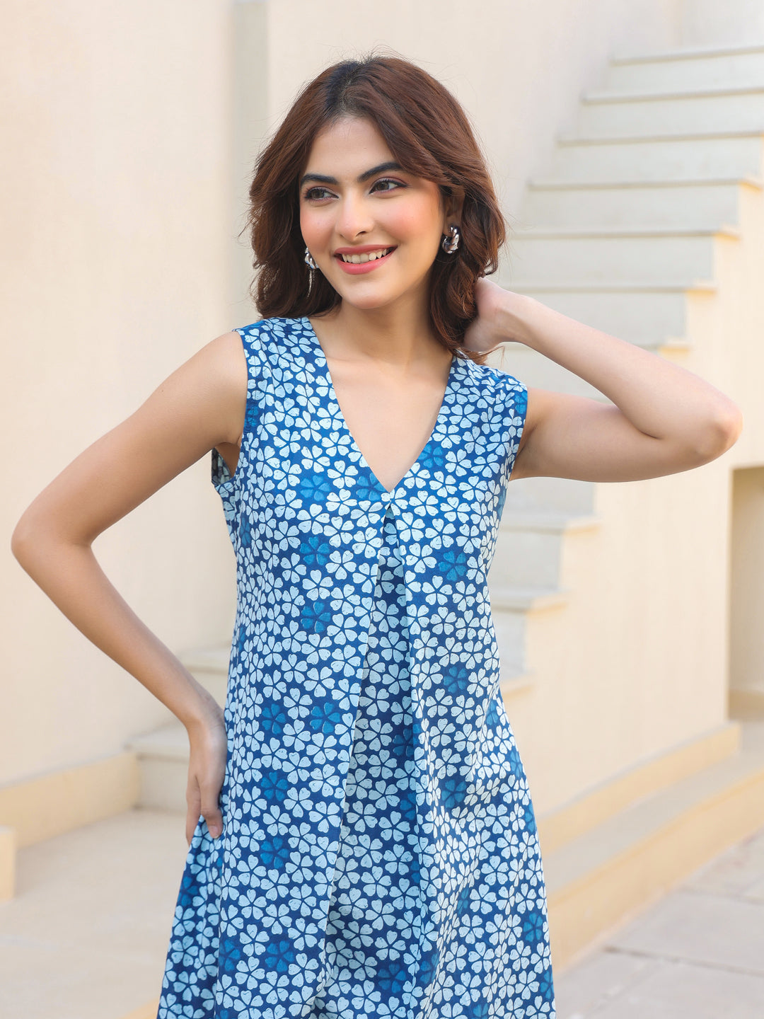 Janasya Dark Cotton Floral A-Line Kurta Set | Swadesiicart