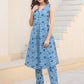 Janasya Dark Cotton Floral A-Line Kurta Set | Swadesiicart