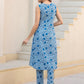 Janasya Dark Cotton Floral A-Line Kurta Set | Swadesiicart