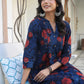 Janasya Dark Cotton Floral A-Line Kurta Set | Swadesiicart
