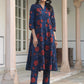 Janasya Dark Cotton Floral A-Line Kurta Set | Swadesiicart