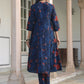 Janasya Dark Cotton Floral A-Line Kurta Set | Swadesiicart