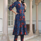 Janasya Dark Cotton Floral A-Line Kurta Set | Swadesiicart