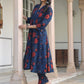 Janasya Dark Cotton Floral A-Line Kurta Set | Swadesiicart