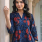Janasya Dark Cotton Floral A-Line Kurta Set | Swadesiicart