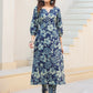 Janasya Dark Cotton Floral Straight Kurta Set | Swadesiicart