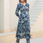 Janasya Dark Cotton Floral Straight Kurta Set | Swadesiicart