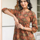Janasya Dark Cotton Ethnic Motifs A-Line Kurta Set | Swadesiicart
