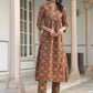 Janasya Dark Cotton Ethnic Motifs A-Line Kurta Set | Swadesiicart
