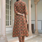 Janasya Dark Cotton Ethnic Motifs A-Line Kurta Set | Swadesiicart