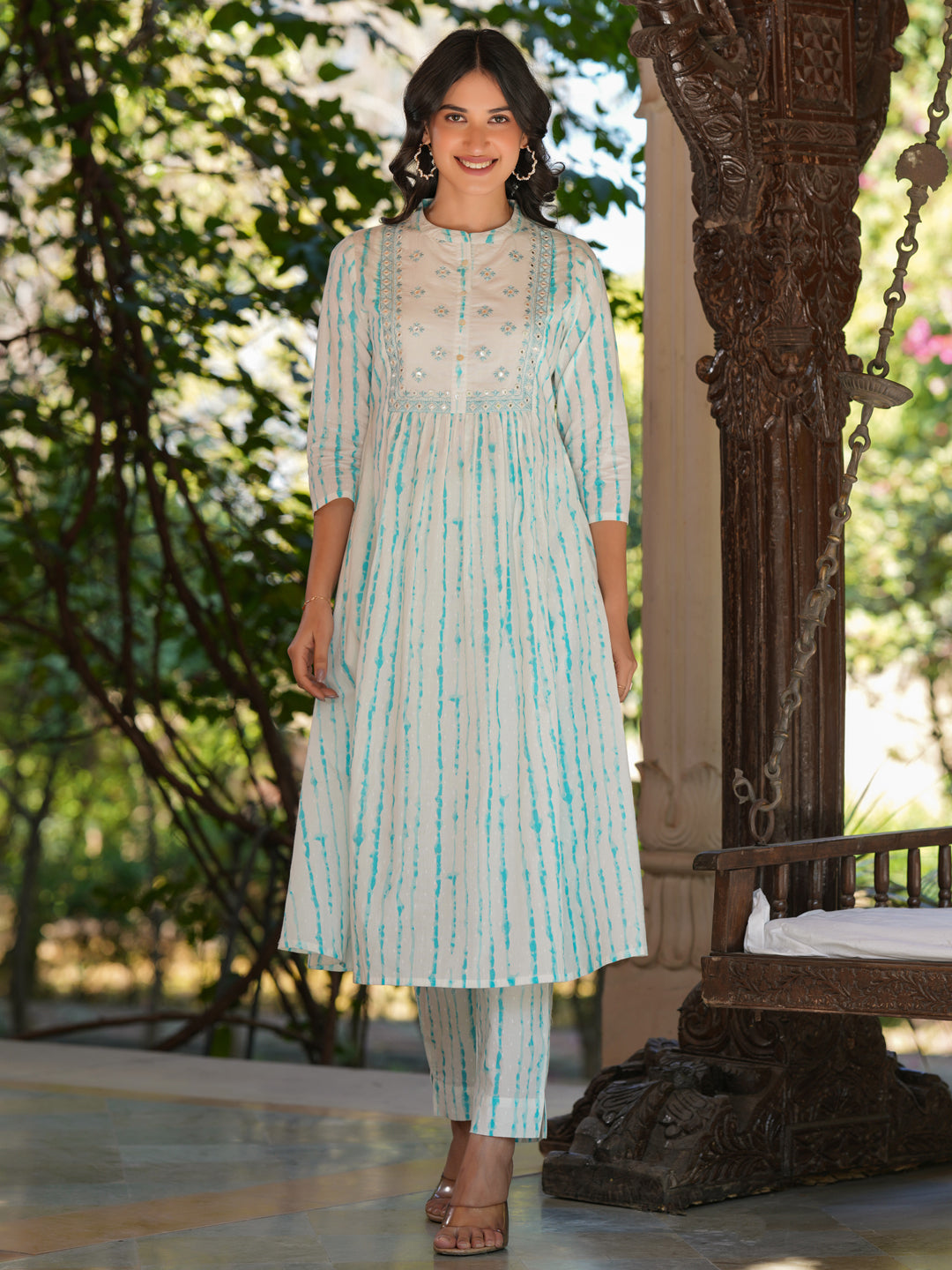 Janasya Light Cotton Tie & dye A-Line Kurta Set | Swadesiicart