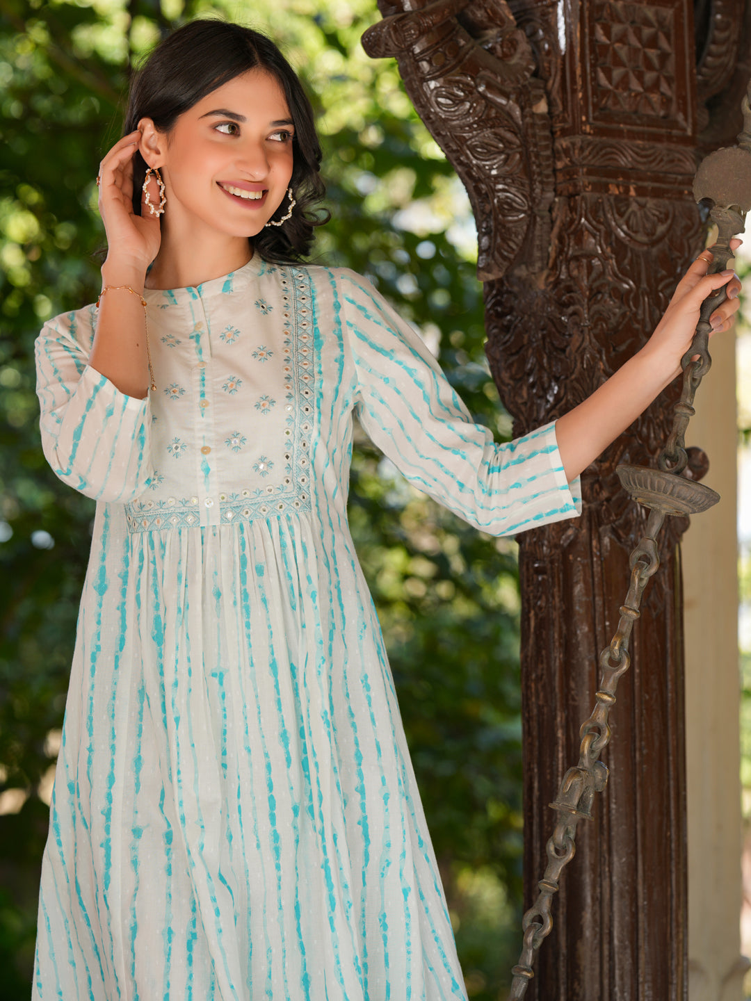 Janasya Light Cotton Tie & dye A-Line Kurta Set | Swadesiicart