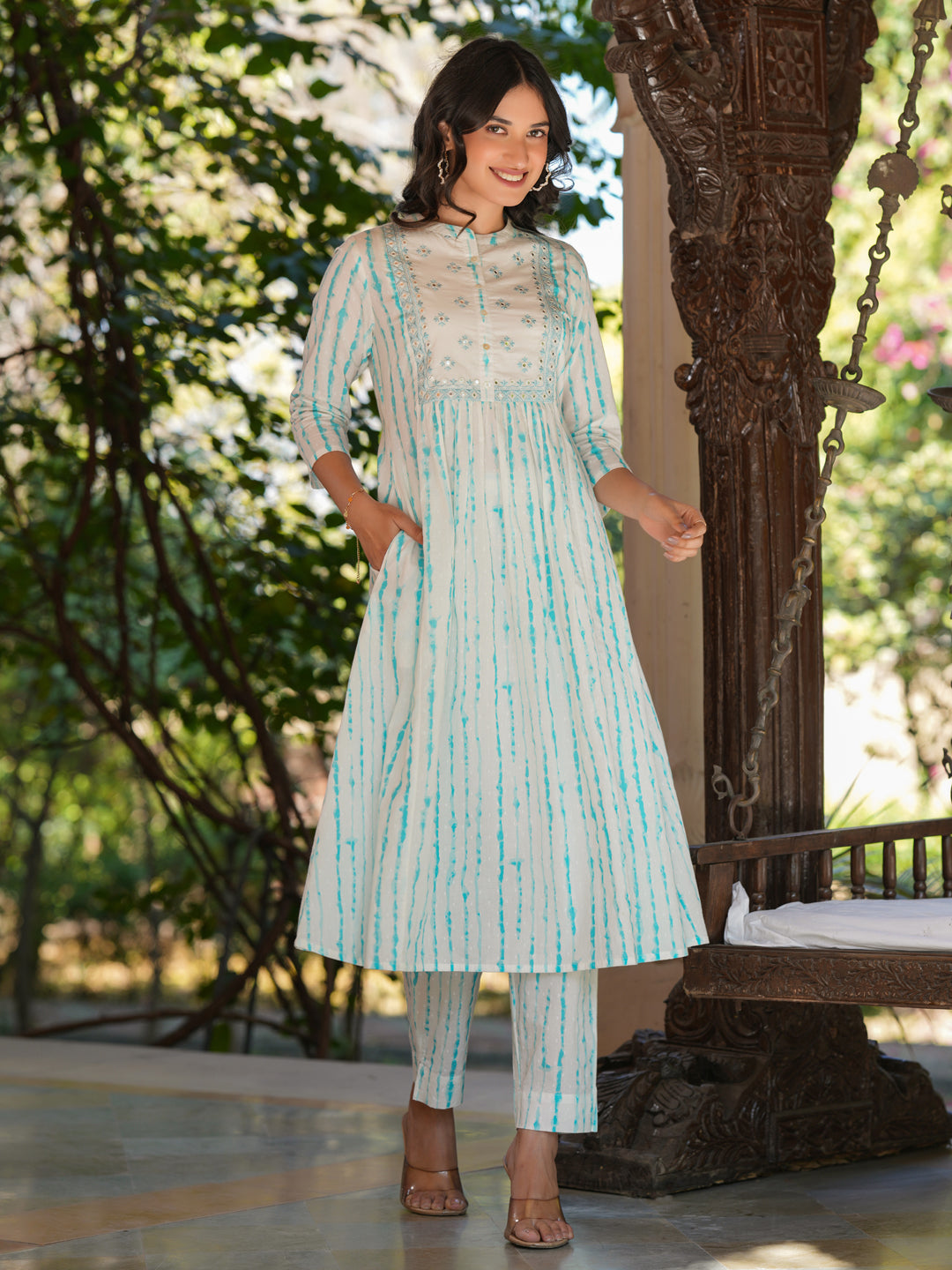 Janasya Light Cotton Tie & dye A-Line Kurta Set | Swadesiicart