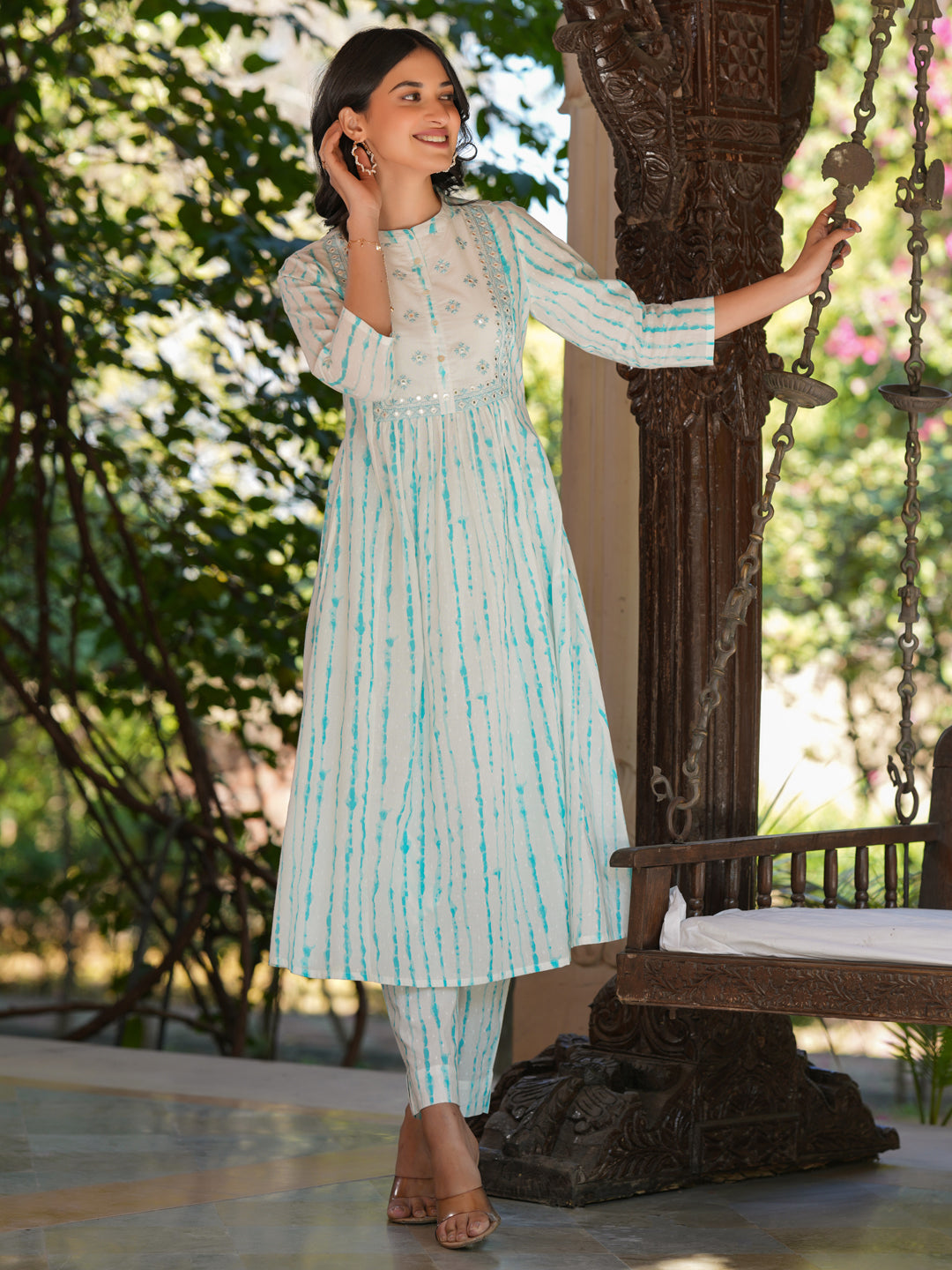 Janasya Light Cotton Tie & dye A-Line Kurta Set | Swadesiicart