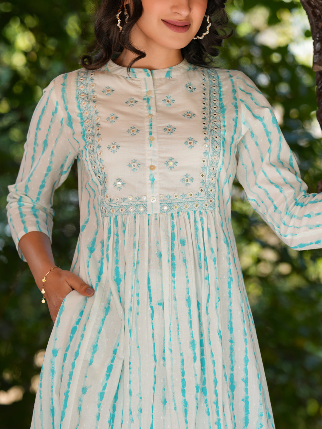 Janasya Light Cotton Tie & dye A-Line Kurta Set | Swadesiicart