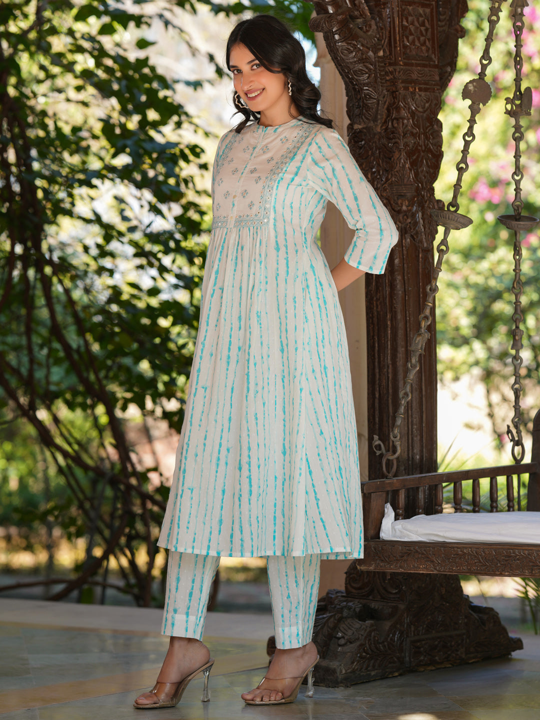 Janasya Light Cotton Tie & dye A-Line Kurta Set | Swadesiicart